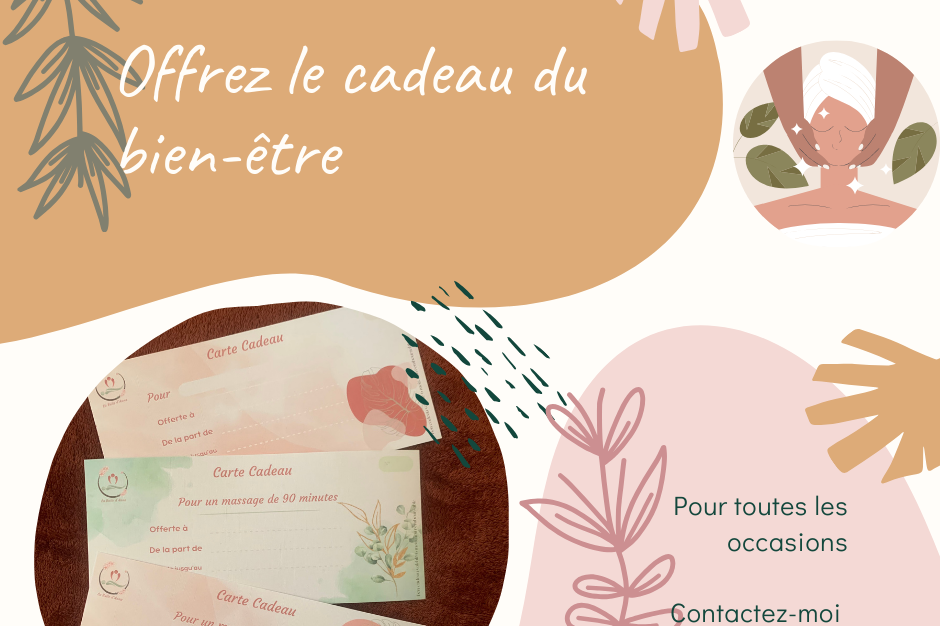 Cadeau de bien-être avec des illustrations florales et un bon.